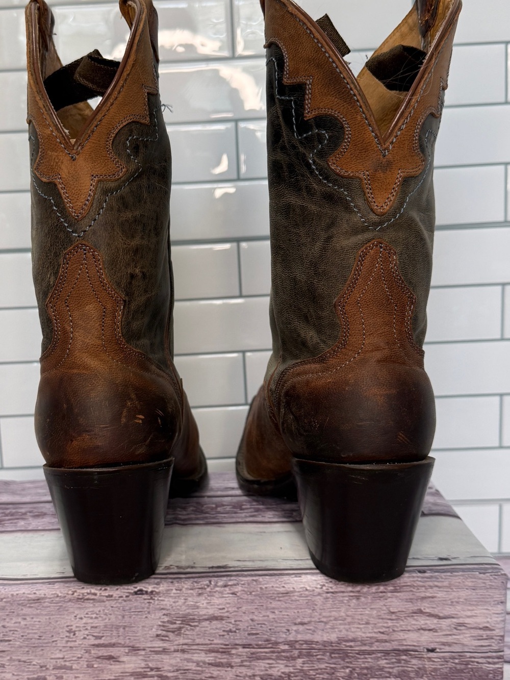 J.B. Dillon women's distressed goat leather brown western cowgirl boots size 6.5 - Picture 5 of 9